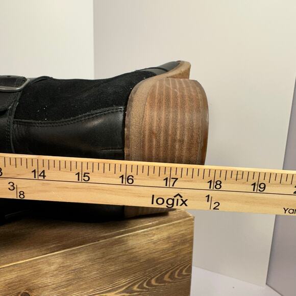 Lucky Brand Timinii Leather Tall Riding Boots Women 7.5 Black Suede Block Heel - Picture 12 of 15